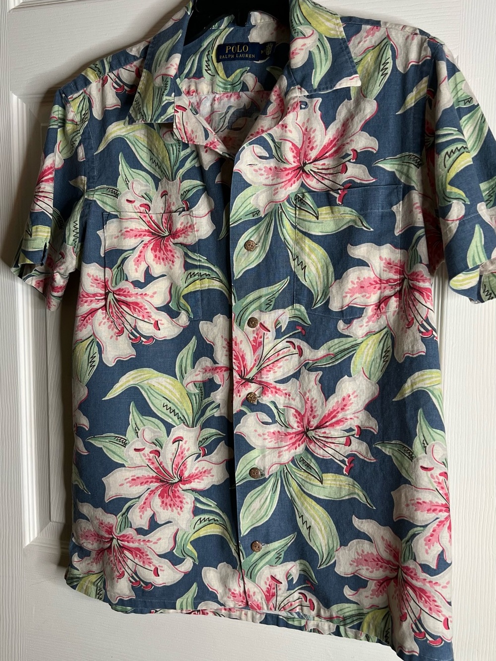 Ralph Lauren Navy Floral Short-Sleeve Linen Blend CampShirt